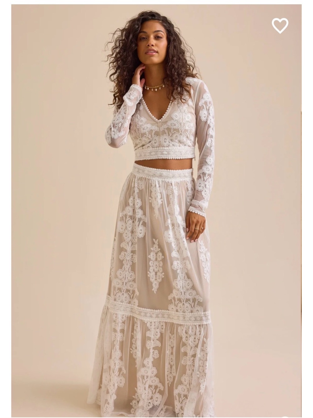 Altar'd State Arissa Ivory Floral Lace Tiered Maxi Skirt